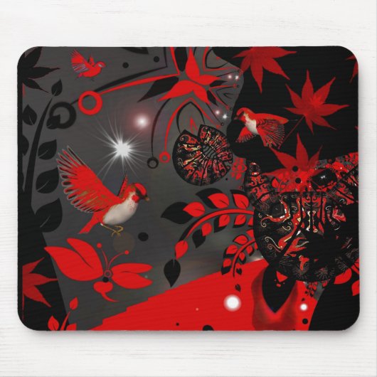 Mousepad Aziatische rode vogels Muismat (Voorkant)