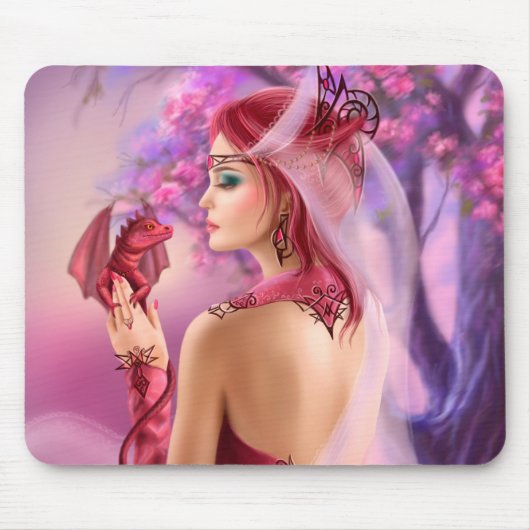 Mousepad Beauful fantasy women koningin and dragon Muismat (Voorkant)