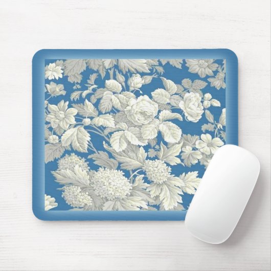 Mousepad Blauw Antiek Bloemen Muismat (Met muis)