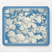 Mousepad Blauw Antiek Bloemen Muismat (Voorkant)