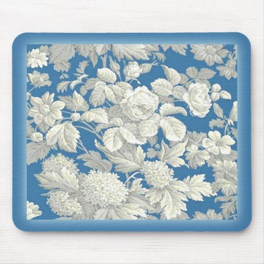 Mousepad Blauw Antiek Bloemen Muismat (Voorkant)