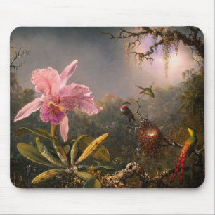 Mousepad: Cattleya Orchid en Drie Hummingvogels Muismat