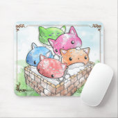 Mousepad Cute Cat Mushrooms in een mandje Muismat (Met muis)