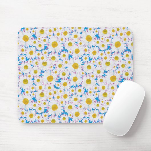  Mousepad: Ditzy White Daisies op blauw Muismat (Met muis)