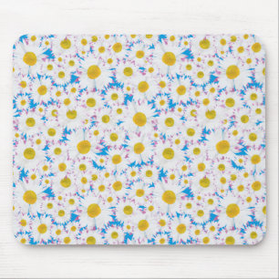  Mousepad: Ditzy White Daisies op blauw Muismat