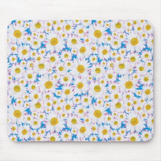  Mousepad: Ditzy White Daisies op blauw Muismat (Voorkant)