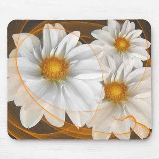 Mousepad Flowers Wit Zwart Sinaasappel Muismat (Voorkant)