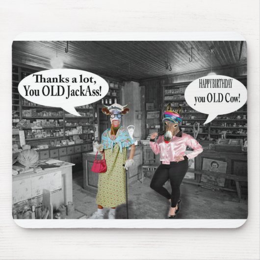 Mousepad Happy Birthday koe en Jackass Muismat (Voorkant)