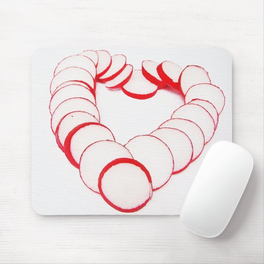 Mousepad Herz aus Radieschenscheiben Muismat (Met muis)