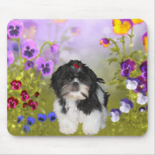 Mousepad hond Shih Tzu op gekleurde bloemen Muismat