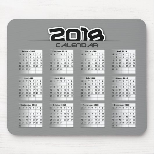 Mousepad Kalender 2018 Muismat (Voorkant)