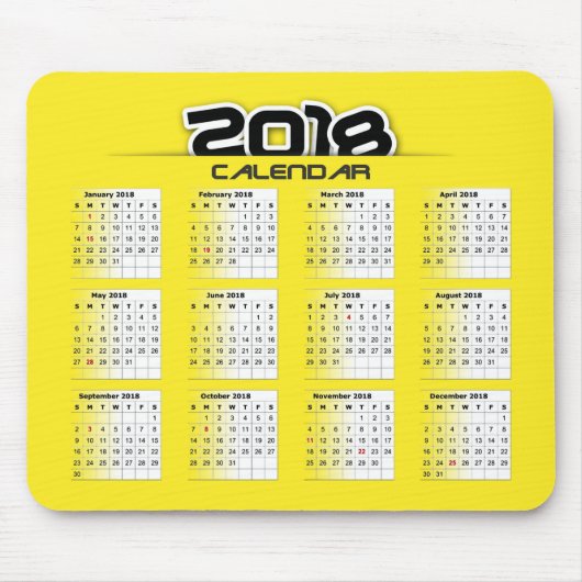 Mousepad Kalender 2018 Muismat (Voorkant)