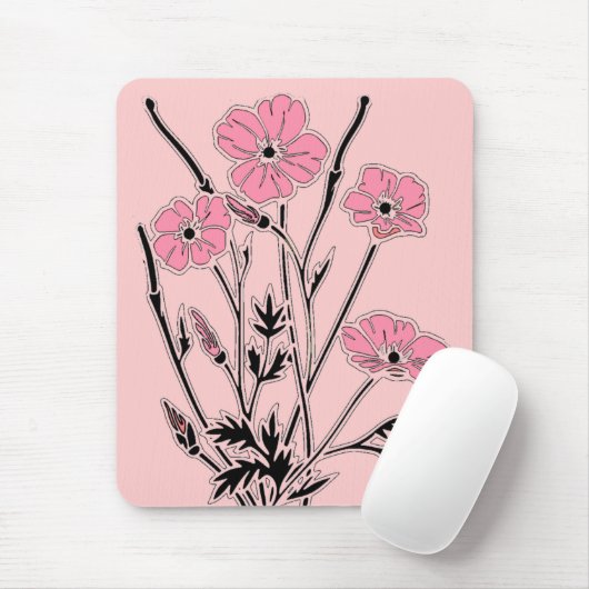Mousepad  kunst roze klaprozen muismat