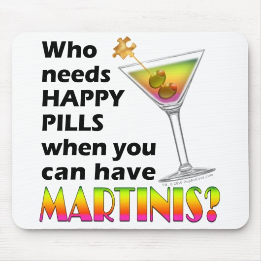 Mousepad - Martinis v. Happy Pills Muismat (Voorkant)