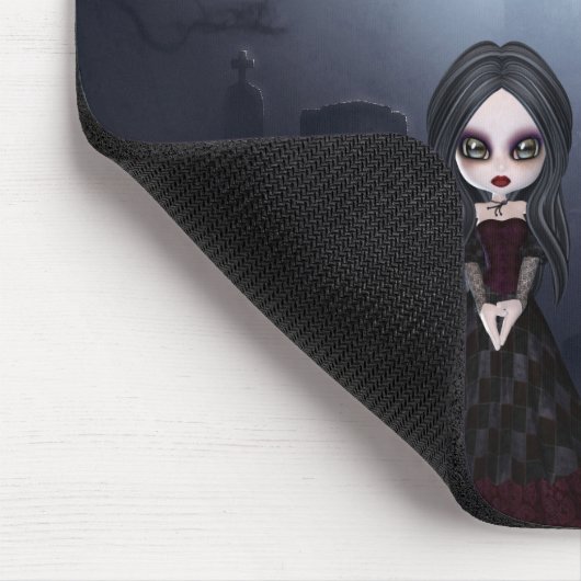 Mousepad met Creepy Gothic Girl in Graveyard Muismat (Hoek)