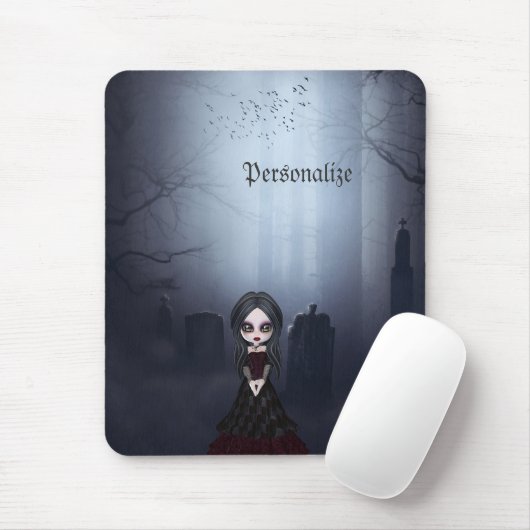 Mousepad met Creepy Gothic Girl in Graveyard Muismat (Met muis)