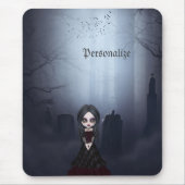 Mousepad met Creepy Gothic Girl in Graveyard Muismat (Voorkant)