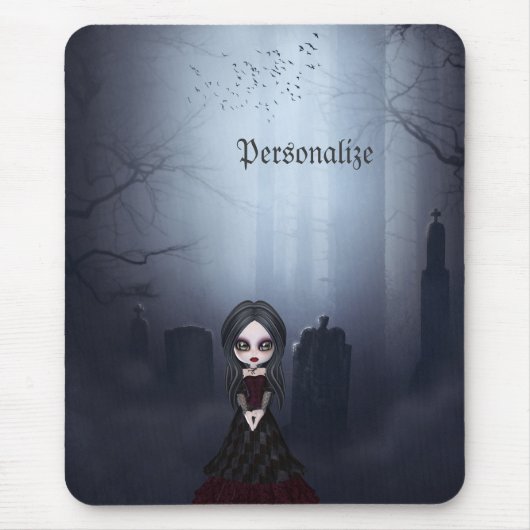 Mousepad met Creepy Gothic Girl in Graveyard Muismat (Voorkant)