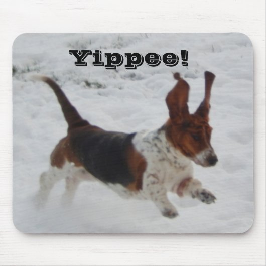 Mousepad met Jumping Basset Hound "Yippee" Muismat (Voorkant)