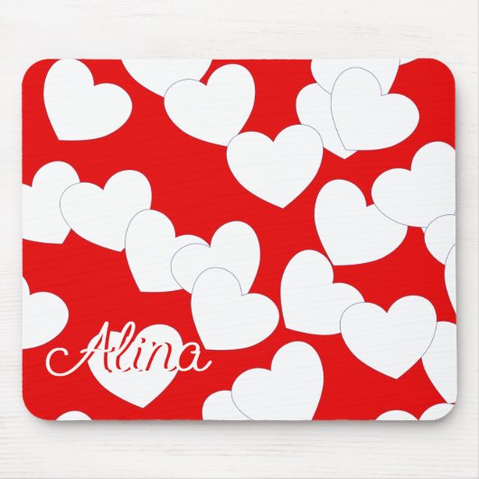 Mousepad met uw aangepaste naam, rood en wit muismat (Voorkant)