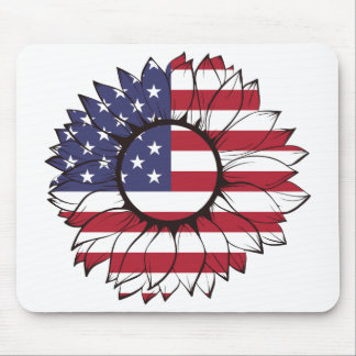 Mousepad met zonnebloem onder Amerikaanse vlag, 4  Muismat