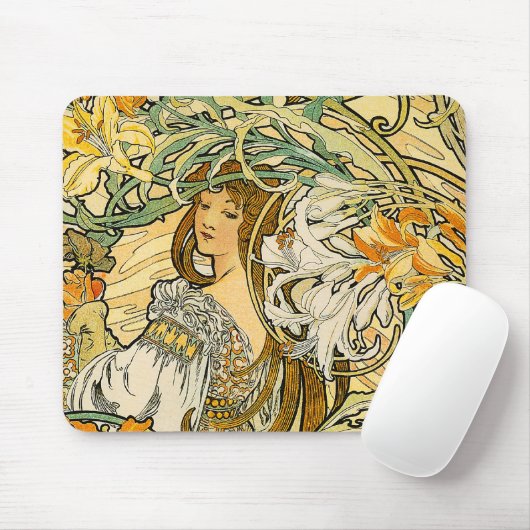 Mousepad: Mucha - Taal van Bloemen Muismat (Met muis)