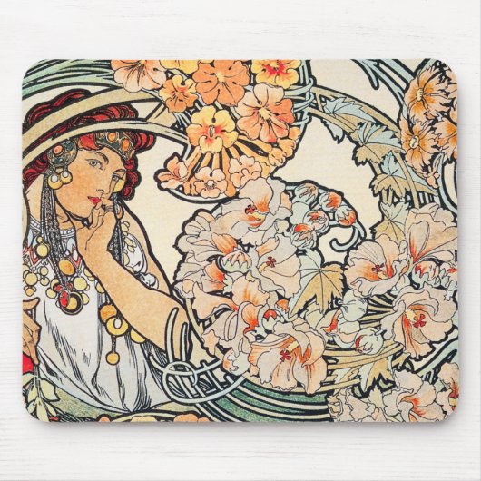 Mousepad: Mucha - Taal van Bloemen Muismat (Voorkant)
