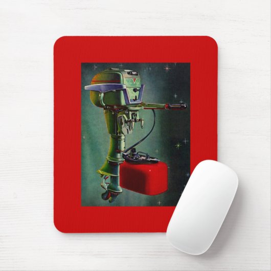 Mousepad Retro Outboard Motor & Red Metal Gas Tank Muismat (Met muis)