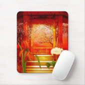 Mousepad Rood Gouden Gele Bloem Muismat (Met muis)