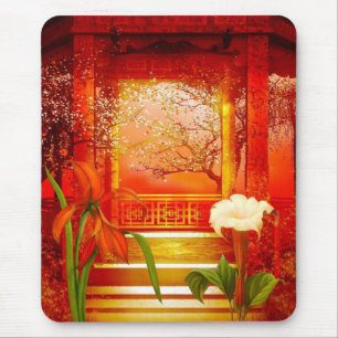 Mousepad Rood Gouden Gele Bloem Muismat