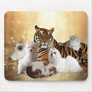 Mousepad Tiger Dogs Cats vrienden Muismat