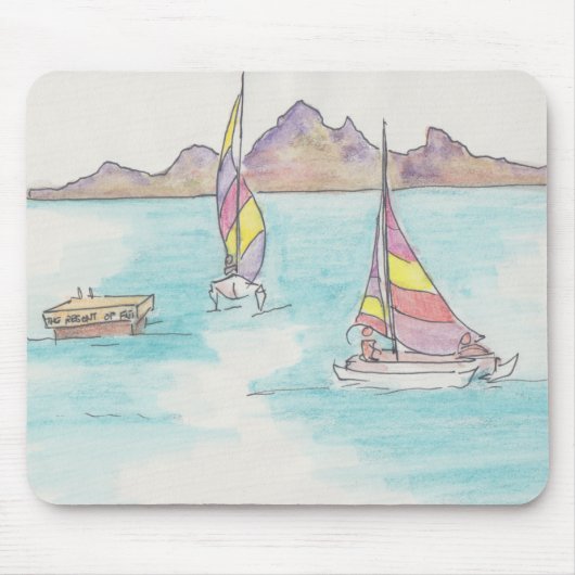 Mousepad Waterverf Sketch "Fiji Water Boats" Muismat (Voorkant)