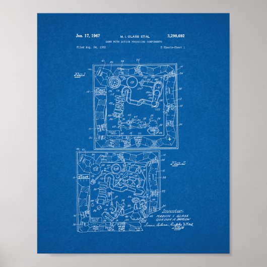 Mousetrap Board Game Patent - Blauwdruk Poster (Voorkant)