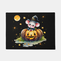Mousey heks halloween deur mat zwarte achtergrond
