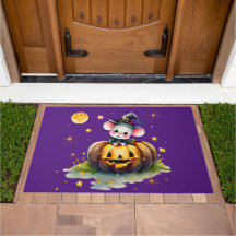 Mousey Witch Halloween Deurmat Paarse Achtergrond