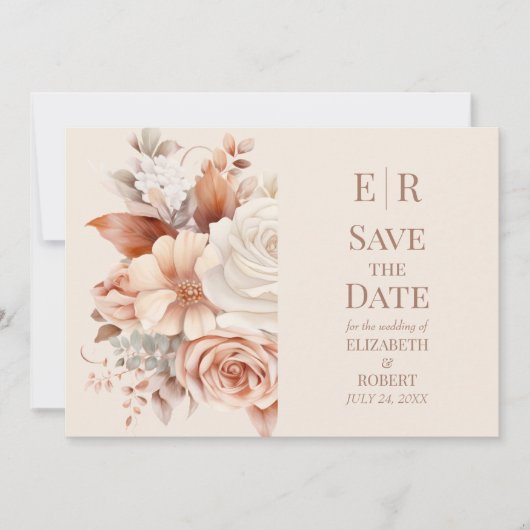 Mousse Monogram Floral Wedding Save the Date Kaart (Voorkant)