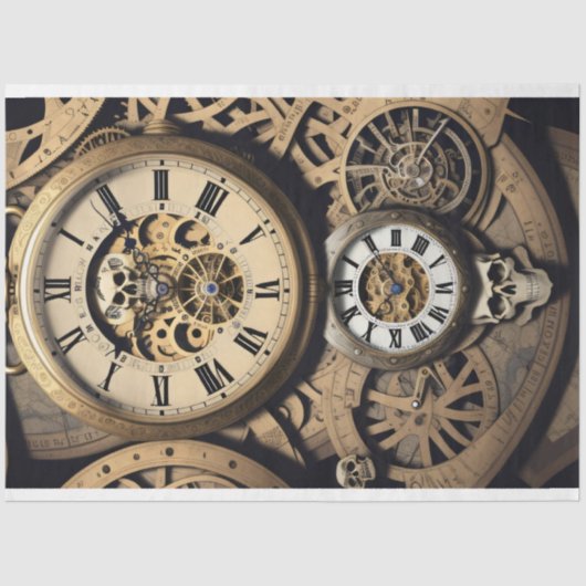 Mousseline Steampunk watches skulls Tissue paper Tissuepapier (Voorkant)