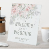 Moussende Blush Peony Welkom op onze bruiloft Reclamebord Met Voetstuk (Insitu)