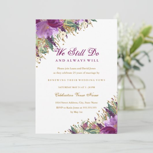 Mousserend Amethyst Paars Vow Renewal Jubileum Kaart (Staand voorkant)