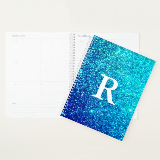 Mousserend blauw Blauwgroen monogram Initiaal Planner (Display)