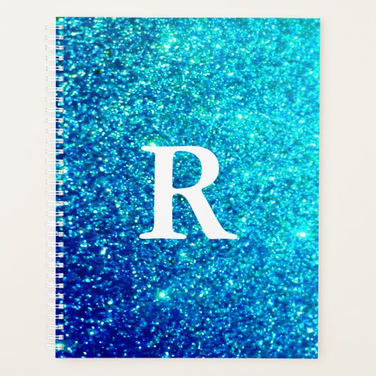 Mousserend blauw Blauwgroen monogram Initiaal Planner (Voorkant)