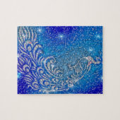 Mousserend blauw en wit pacock legpuzzel (Horizontaal)