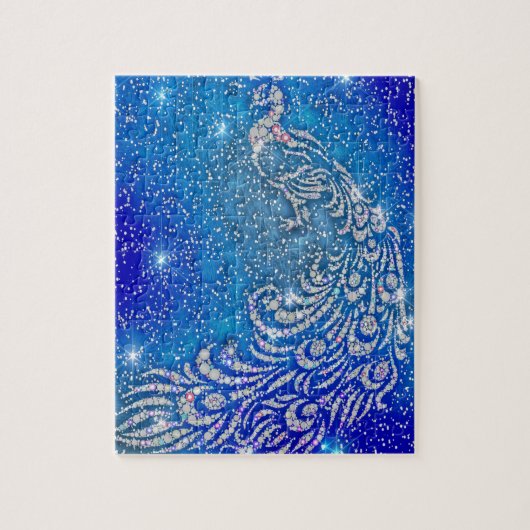 Mousserend blauw en wit pacock legpuzzel (Verticaal)