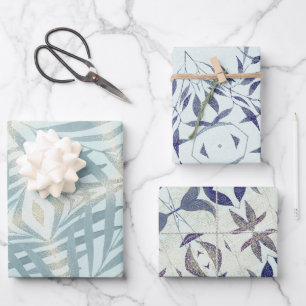 Mousserend blauw foliepatroon inpakpapier vel