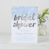 Mousserend blauw Glitter Bridal Shower Invitations Kaart (Staand voorkant)