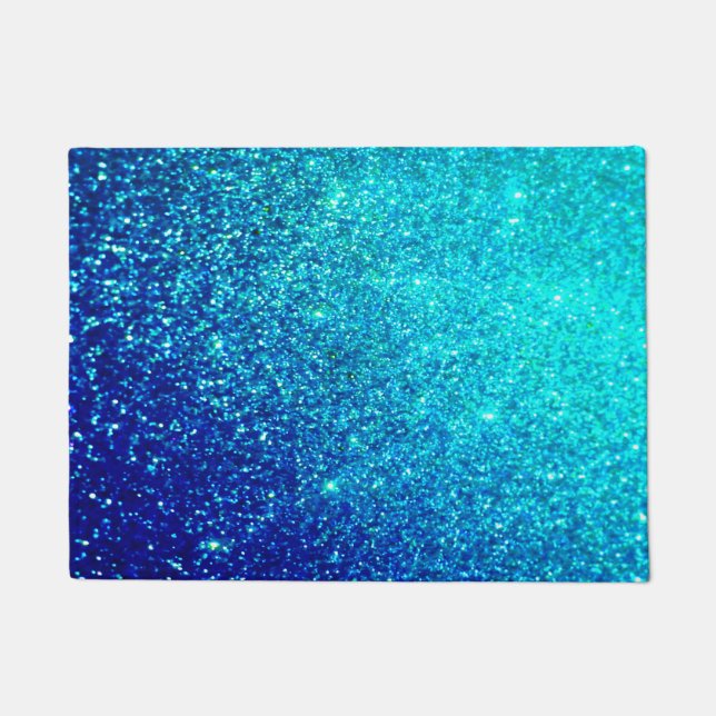 Mousserend blauw glittery Ombre Blauwgroen kleurri Deurmat (Voorkant)