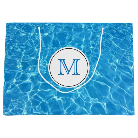 Mousserend blauw zwembad Pool Blue Water Monogram Large Cadeautasje (Voorkant)