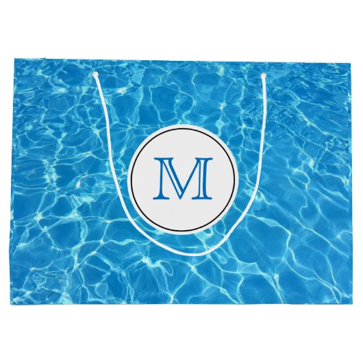 Mousserend blauw zwembad Pool Blue Water Monogram Large Cadeautasje (Achterkant)