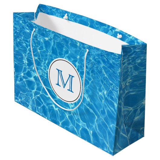 Mousserend blauw zwembad Pool Blue Water Monogram Large Cadeautasje (Achterkant Gekanteld)