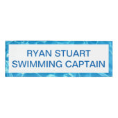 Mousserend blauw zwemwater bewerkbaar naambadge (Voorkant)